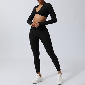 Yeni stil büküm ön turn-aşağı yaka spor spor giyen Push up yastıklı Yoga sutyen popo kaldırma ezme tayt 2 parça setleri - Product Image 3