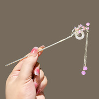 Épingle à cheveux à pompon style petite fée antique, en alliage classique, pour coiffure nationale, style Cheongsam, à fixation progressive