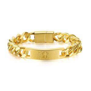 Nuovo Design 2021: <span class=keywords><strong>Bracciale</strong></span> a Catena in Acciaio Inossidabile Placcato <span class=keywords><strong>Oro</strong></span> IP con Ciondolo con Contenuto Biblico per Uomini e Ragazzi - Product Image 1