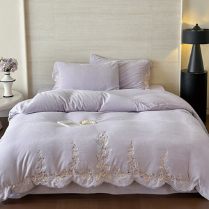 Parure de lit en molleton floral Duoximeimiankang 4 pièces, draps et housses de couette brodés pour usage domestique - Product Image 3