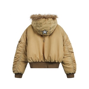 Blouson Bomber Rétro à Capuche pour Femme Boying, Doudoune Chaude d'Hiver avec Col en Fourrure, Motif Personnalisable, Épaissi pour le Streetwear - Product Image 2