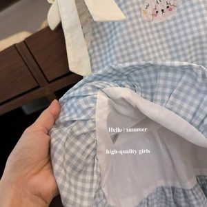 Child Star Circle Girls Blue Plaid Sleeveless Dress With <b>Bow</b> Breathable Summer Wear - Product Image 4