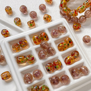 Vidrio luminoso onda punto hoja de oro agujero recto cuenta redonda DIY joyería hecha a mano pulsera collar cuenta accesorio Material - Product Image 5