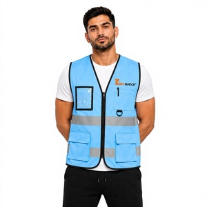 Chaleco de Alta Visibilidad Azul Claro para Hombre Tiierwear, Chaleco de Seguridad Reflectante, Ropa de Trabajo de Poliéster - Product Image 1
