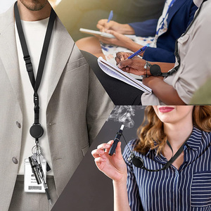 2-piece Set Custom Logo Round ABS Plastic Heavy‑Duty Retractable Yoyo Badge Reel With Wire Rope, Carabiner Key Ring, Lanyard - Product Image 5