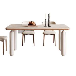 Ensemble table et chaises de style nordique, 4 pièces, moderne, crème, rectangulaire, en bois massif, pour salle à manger - Product Image 5