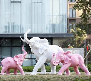 Dessin animé blanc éléphant artistique Sculpture décorative extérieur jardin cour centre commercial bureau résine/FRP à collectionner - Product Image 1