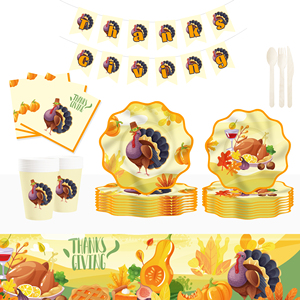 Ensemble de vaisselle de table DAMAI pour Thanksgiving, décorations de table, assiettes en papier, gobelets en papier, serviettes, vaisselle jetable pour les fêtes - Product Image 3