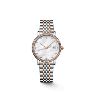 Crystal Accent Mother of Pearl Dial Automatic Watch with Date Window Two Tone Stainless Steel Bracelet for Commute Longinesing - Product Image 3