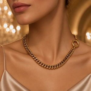 Collar de cadena cubana de acero inoxidable grueso, estilo hip-hop mate, con cierre OT, chapado en oro de 18k, accesorio de joyería. - Product Image 3