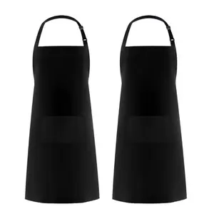 Plain Black Custom Logo Aprons With 2 Pockets For Cooking Chef