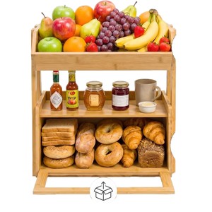 Étagère de rangement de cuisine avec tiroir, 3 niveaux, en bambou, pour fruits, pain, épices, organisateur de comptoir, multifonction - Product Image 5