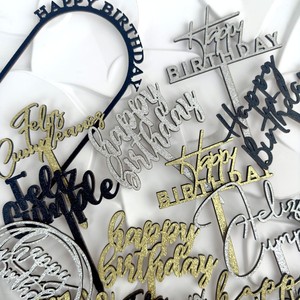 Decoración de Pastel de Cumpleaños de Madera con Purpurina, Adorno para Mesa de Postres, Inserto en Español - Product Image 4