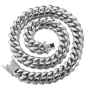 Stainless Steel Steel-Colored Cuban Chain with Micro-Paved <b>White</b> Zircon Buckle- Density Necklace (8-18mm Width) - Product Image 4