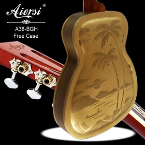 Guitare résonnante Aiersi Style O avec corps en laiton motif Arbre Hawaïen doré, en cuivre vintage, à cône unique, avec chevalet biscuit, personnalisée - Product Image 3