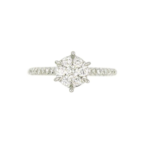 18K White Gold Hexagonal Cluster Diamond Ring Pave Shank Luxury Engagement Ring <b>Women</b> Jewelry - Product Image 1