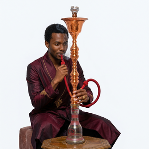 Authentique chicha égyptienne Khalil Mamoon finition argentée avec noyau en laiton massif, tuyau assorti et plateau large - Product Image 4