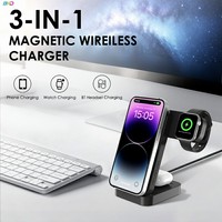 Mini draagbaar snellaadstation voor kantoor, multifunctioneel opvouwbaar bureau-lader 3-in-1 magnetische draadloze oplader met klok