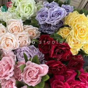 ช่อดอกกุหลาบผ้าไหมสีชมพูคาปูชิโน่สีม่วง สำหรับตกแต่งงานแต่งงาน ดอกไม้ประดิษฐ์ ปั๊มนูน ฉีดขึ้นรูป - Product Image 2