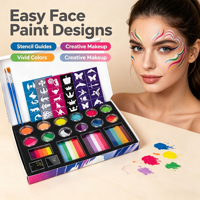 Kit complet de peinture pour le visage et le corps avec pochoirs, pinceaux, bâtons de peinture arc-en-ciel pour Halloween, carnaval, fête, cosplay, maquillage