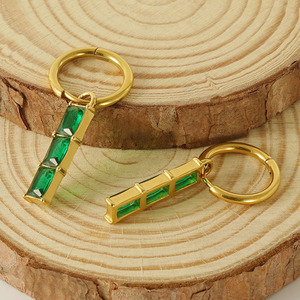 Emerald Earrings Hoop Earrings 18K Gold Plated Channel Setting Geometric Design For Women - Product Image 3