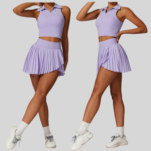 女式定制标志运动网球裙两件套无袖上衣和百褶裙健身房套装时尚网球服连衣裙 - Product Image 1