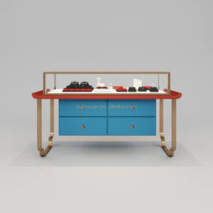 Table de présentation de bijoux de style chinois traditionnel, comptoir <span class=keywords><strong>vitrine</strong></span>, support en acier inoxydable laqué rouge et peint en bleu, MDF, OEM/ODM - Product Image 2