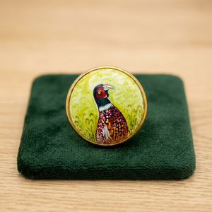 Bouton de luxe en laiton avec émail vert clair motif faisan pour Sherwani, bouton de créateur rond en laiton peint vert citron avec motif d'oiseau - Product Image 4