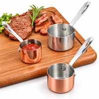 Coupelle à sauce en acier inoxydable 304 avec longue poignée, mini-bol à sauce pour steak, plat à sauce au poivre, argent, or rose, vaisselle de restaurant 60-250ml