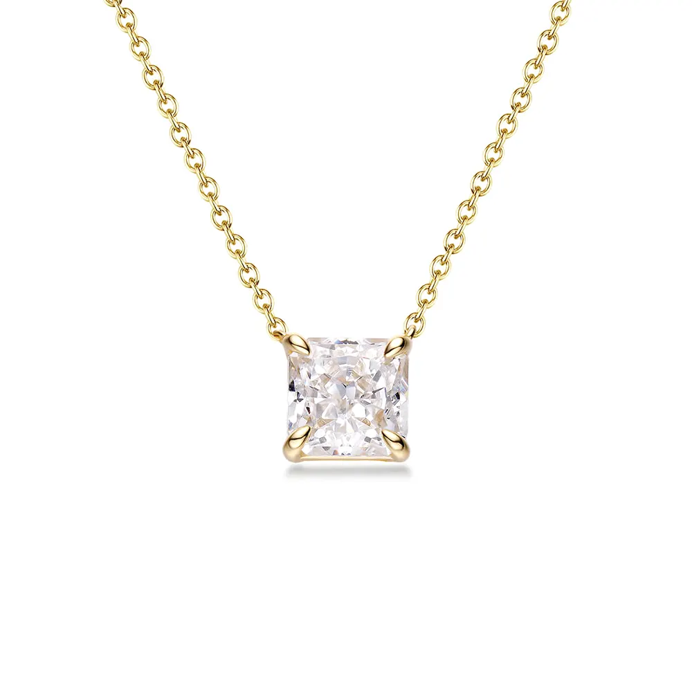 Simply 925 Sterling Silver Necklace Radiant Cut White Zirconia Diamond Pendant Necklace Gold Plated Jewelry