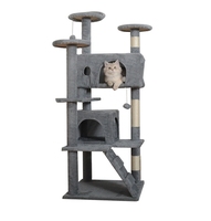Arbre à chat multiplateforme avec deux tunnels, deux condos, échelle, trois plateformes surélevées, colonnes en sisal et balles suspendues