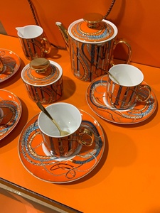 Hot 11pcs and 15pcs Orange Scepter Pattern Ceramic <b>Tea</b> Set Gold Handle Bone Porcelain <b>Tea</b> Cup <b>for</b> <b>Gift</b> - Product Image 3