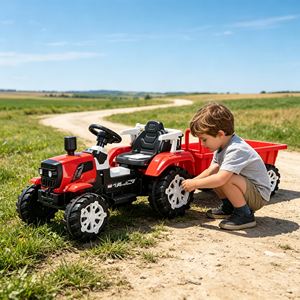 Trattore Elettrico Cavalcabile per Bambini con Rimorchio Rimovibile, Controllo Manuale e Telecomando, Veicolo Giocattolo a Batteria 12V - Product Image 2