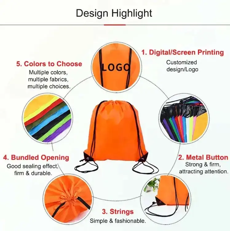 사용자 정의 그리기 문자열 가방 로고 인쇄 방수 스포츠 가방 배낭 나일론 폴리에스터 졸라매는 끈 가방