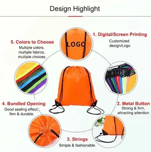 Benutzer definierte Kordel zug Tasche Logo Druck Wasserdichte Sporttasche Rucksack Nylon Polyester Kordel zug Tasche