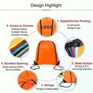 Custom Draw String Bag Logo Printing Waterproof Sports Bag Backpack Nylon Polyester Drawstring Bag