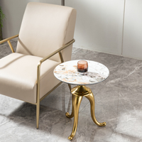 2025 dernière conception européenne Table centrale salon plaqué or et marbre blanc Centre café canapé Table d'appoint avec 3 pieds en métal