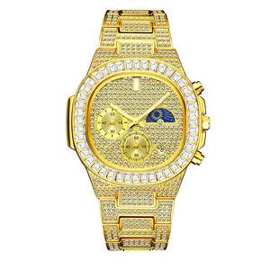 นาฬิกาข้อมือแฟชั่น<span class=keywords><strong>ค</strong></span>วอตซ์อะนาล็อกสายสแตนเลสสตีลหรูหรา หน้าปัดประดับเพชรเต็มเรือน สไตล์ฮิปฮอป - Product Image 2