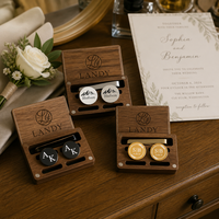 Boîte à boutons de manchette en bois écologique avec gravure personnalisée, étui de marque Landy pour cadeau de mariage, promotion pour les garçons d'honneur