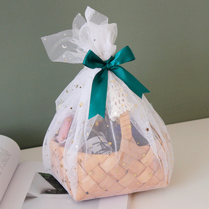 Pastoral kotak hadiah kain kasa untuk bayi, kotak hadiah lingkaran rotan, kotak hadiah keranjang bambu angin pernikahan seri hutan, kotak permen kain kasa bulan penuh untuk bayi - Product Image 1