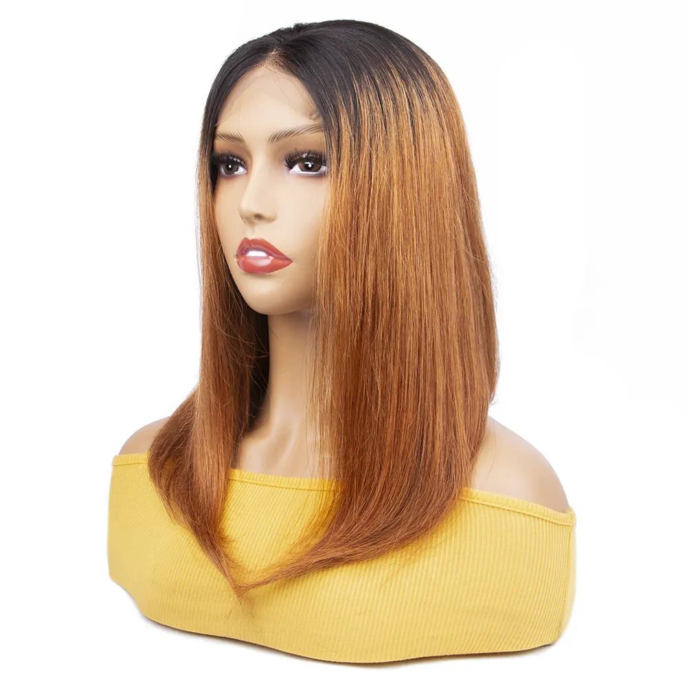 Wholesale 10 Inch Colored Hair Wig 100% Peruvian Human Hair Highlight 1b/27 Color Hair Lace Front Bob Wig