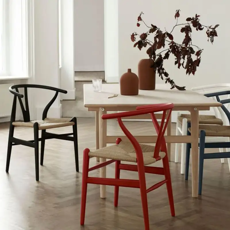 Nordic Restaurant Wood Furniture Wood Wishbone Barstool Indoor Armchair Woven Rope Seat Y Dining Chair