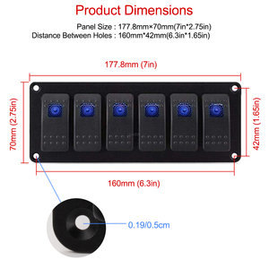 20A 12 Volt Marine Car Rocker Switch Panel 6 Gang on off Aluminium Switch Plate with Dual Blue <b>Led</b> <b>Light</b> Marine Rocker Switch - Product Image 2