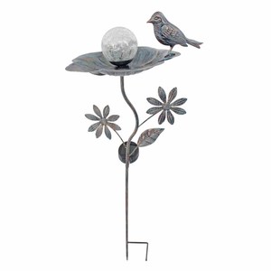 Piquets métalliques étanches à LED à énergie solaire avec mangeoire à oiseaux Décoration de jardin Art déco pour passerelle et sentier extérieurs - Product Image 1