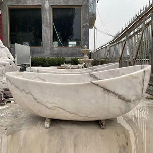 Baignoire ronde surdimensionnée moderne en marbre blanc de Carrare massif avec surface polie, design écologique - Product Image 3