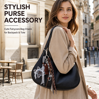 Porte-clés Coquette Multi-breloques, Breloque de Sac, Ruban à Carreaux, Dentelle, Fausse Perle, Pompon, Ours en Peluche, pour Sac à Main, Sac à Dos, Cadeau Femme