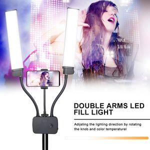 Iluminación Fotográfica de Doble Brazo con Luz LED de Relleno y Pantalla LCD para Estudio Fotográfico, Transmisión en Vivo, Luz de Belleza con Soporte para Teléfono - Product Image 6