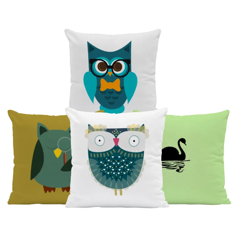 Wholesalers Cushion Cartoon Owl 45*45 Sublimation Velvet White Fabric Animal Home Pillowcase Para Sala