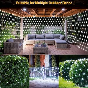 ไฟตาข่ายพลังงานแสงอาทิตย์ Tsinye 180 LED ขนาด 3*2 เมตร เปิด-ปิดอัตโนมัติ 8 โหมด แสงสีขาวอบอุ่น สำหรับตกแต่งสนามหญ้ากลางแจ้ง ไฟประดับต้นไม้สำหรับเทศกาลคริสต์มาส - Product Image 4