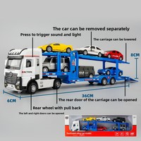 Remorque de camion en alliage double couche à plat avec effets sonores et lumineux Jouet de transport de voiture pour petites voitures Mécanisme de traction pour enfants en métal